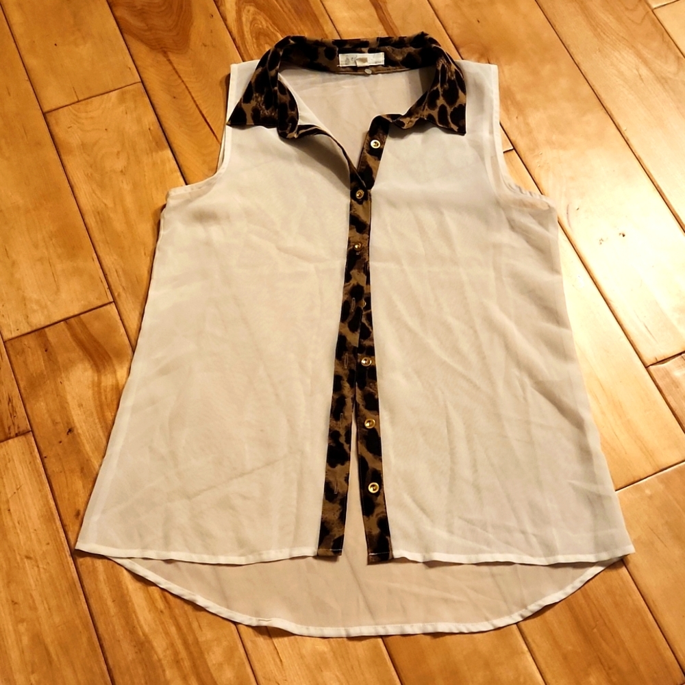 White sheer Button down shirt, animal print